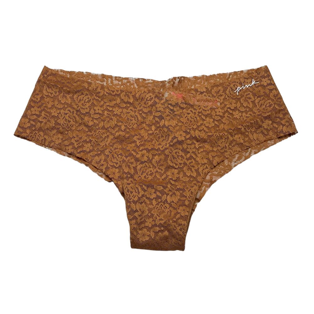 Victoria's Secret PINK Lace Jacquard Floral Cheekster Panty Golden Brown Medium